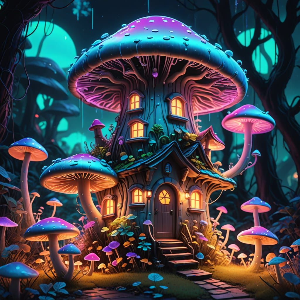 Fantasy Architecture in Bioluminescent Style