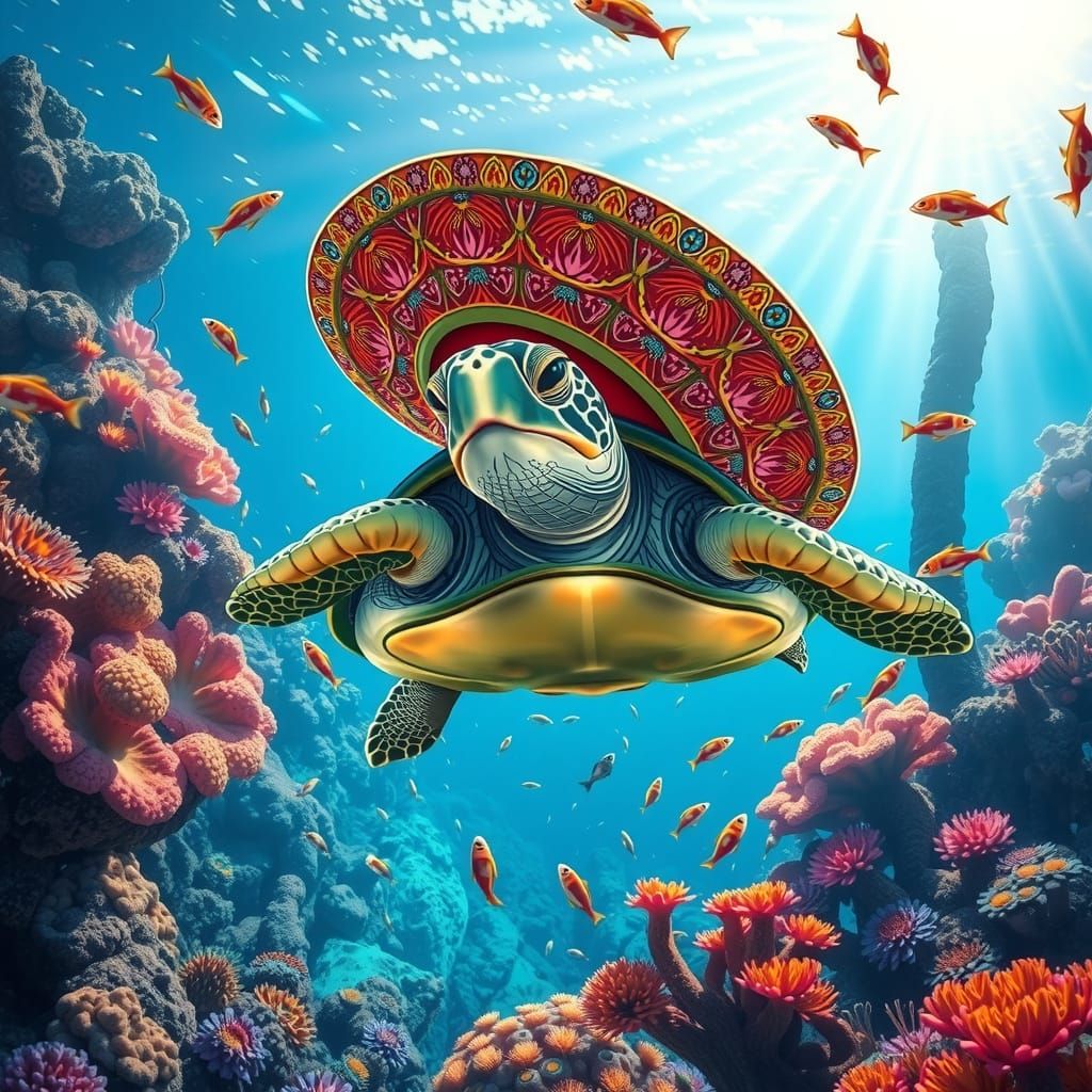 Sea Turtle's Underwater Fiesta in Vector Art