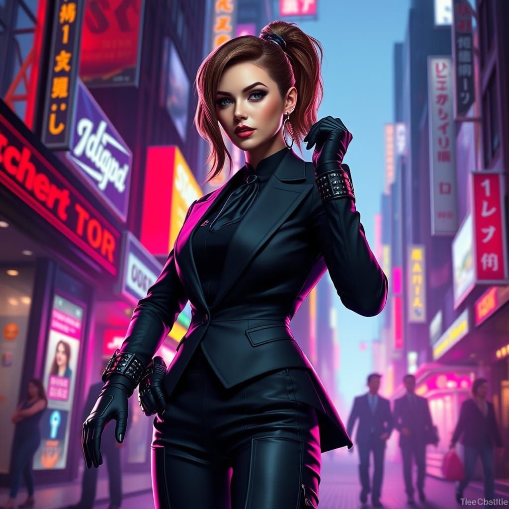 Elegant Butler Woman in Cyberpunk Style