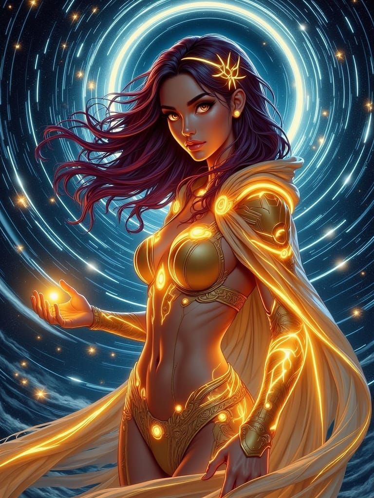 Art by Luis Royo Wojtek Siudmak Paul Cézanne Claude Monet, stars tempest, gorgeous face, chiaroscuro, rim lighting, inke...