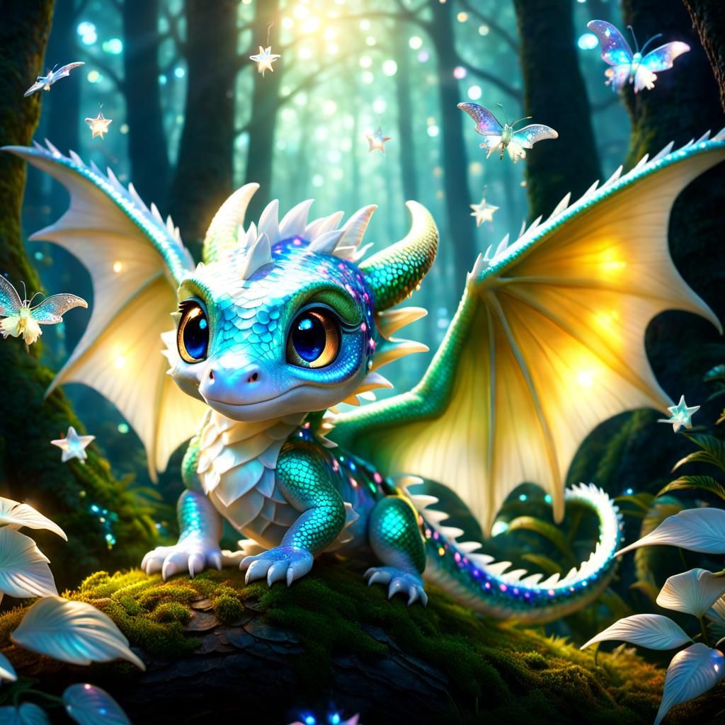 Adorable Dragon in Forest: CGI Fantasy Art
