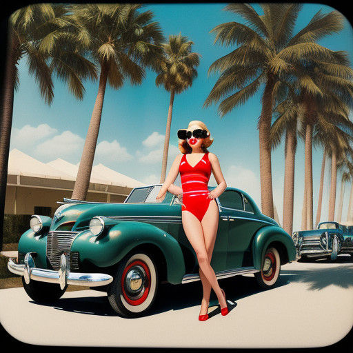 Retro Pin-Up Girl Dances in the Sunset