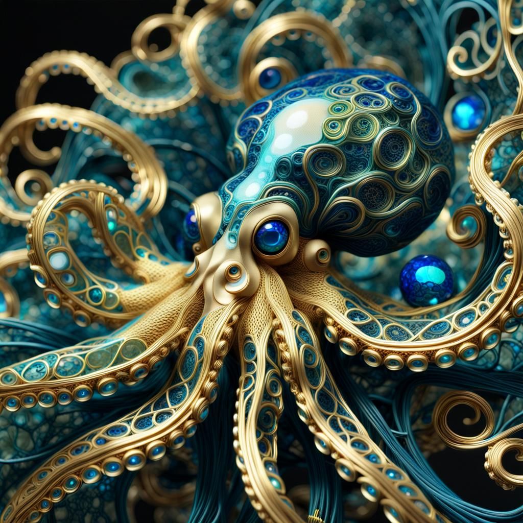 Golden Fractal Octopus in Algorithmic 3D Design