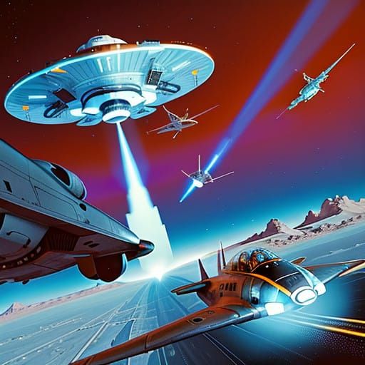 Retrofuturistic Flight Suit Pilot Engages in Dogfight Under...