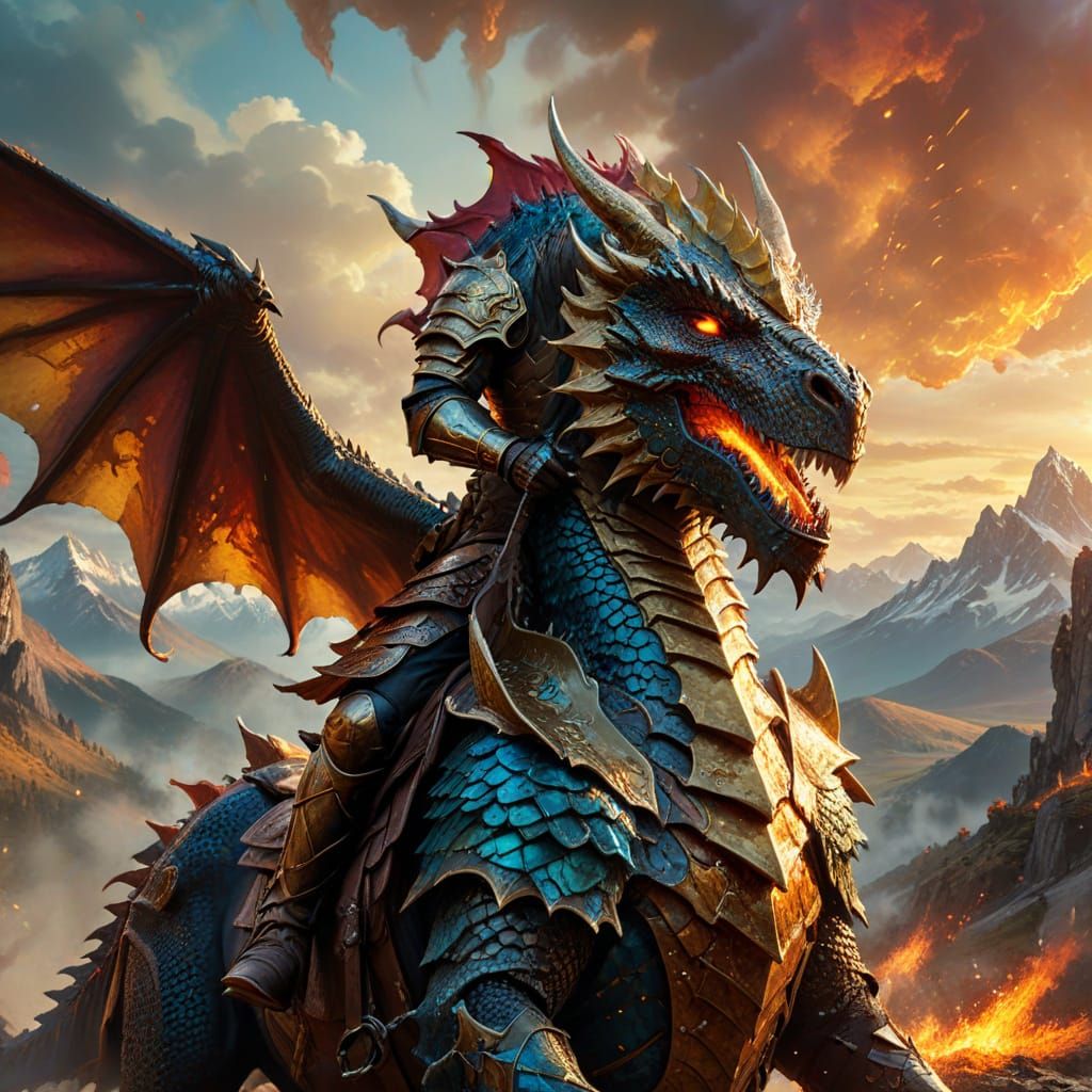 Dragon Knight on Horseback in Oil Painting Style