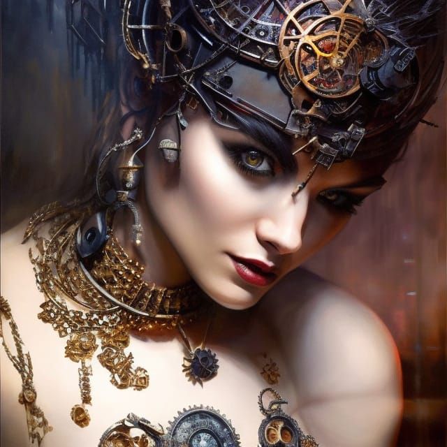 Clockwork Woman Portrait in Steampunk Style