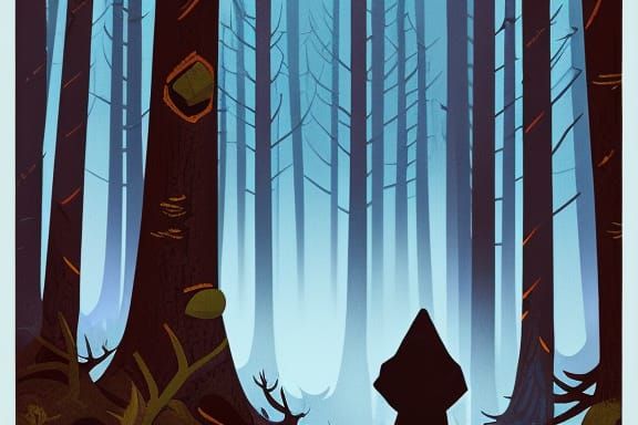 Fantasy Hooded Figure in Forest Clearing