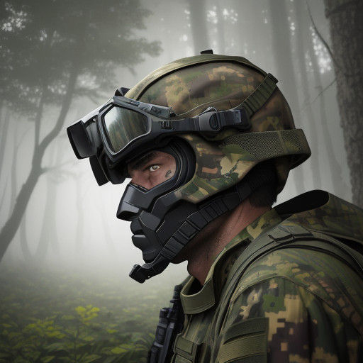 Surreal Futuristic Soldier in Vibrant Oil Painting Camouflag...