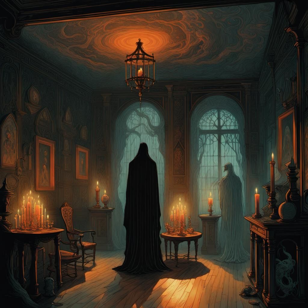 Eerie Haunted Mansion Interior in Gothic Horror Style