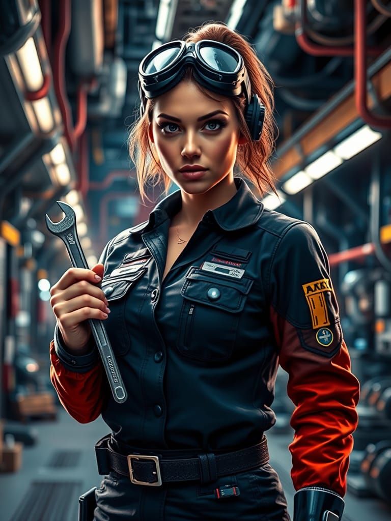 Sci-Fi Starship Mechanic in Spaceport