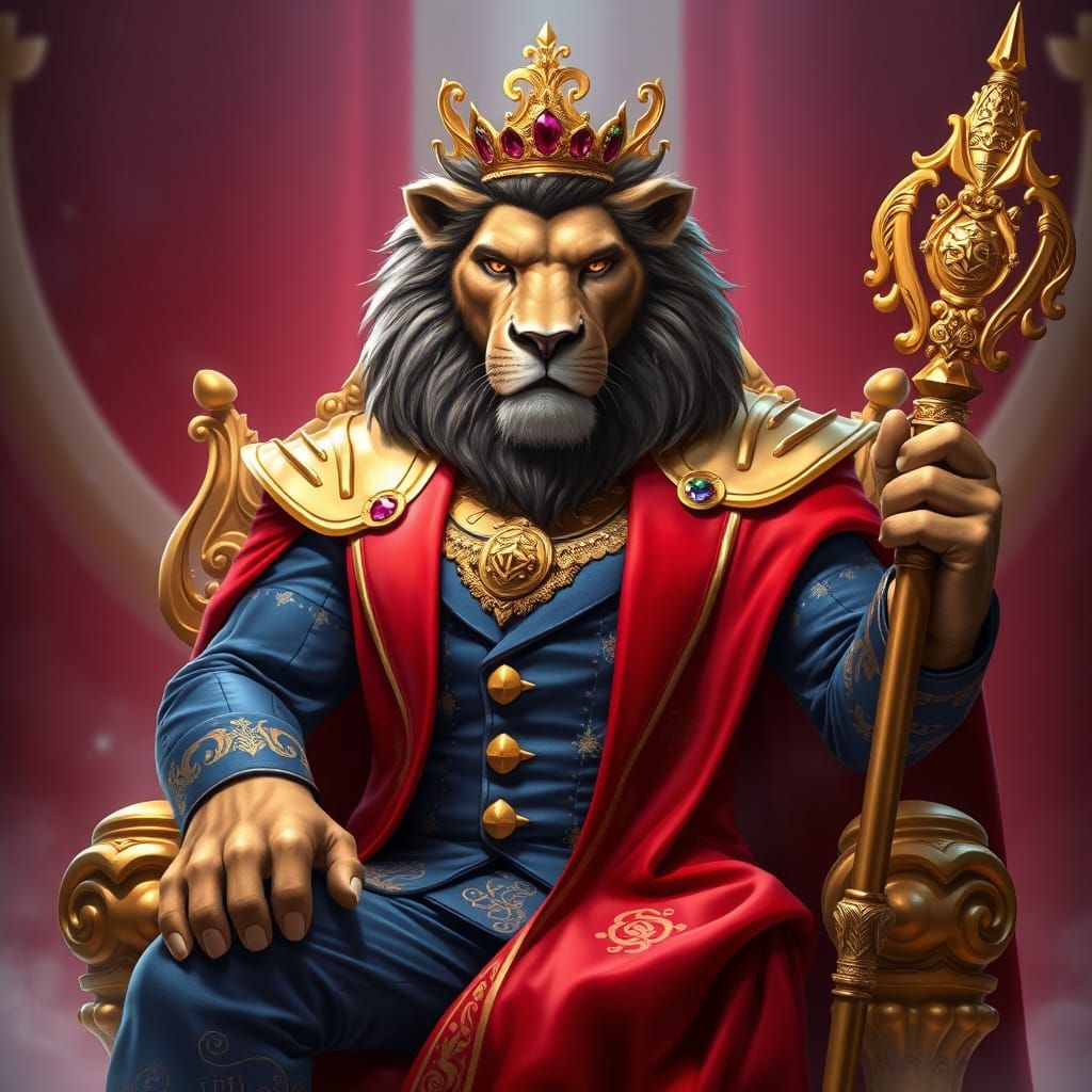 Regal Lion King in Opulent Golden Throne