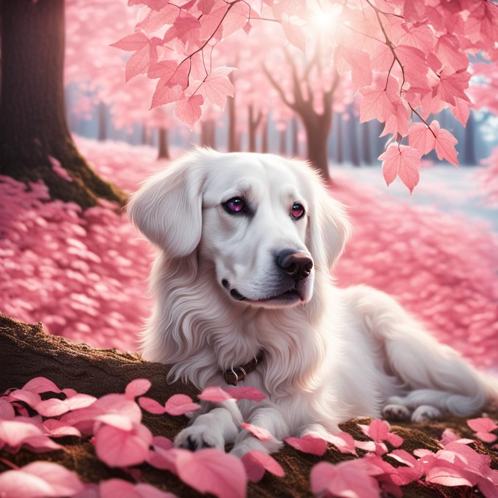Dog Under Luminescent Mushroom Tree