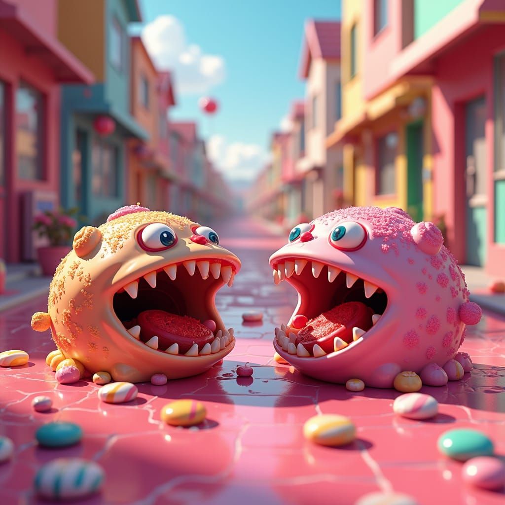 Cannibalistic Candies in Whimsical Candyland Scene