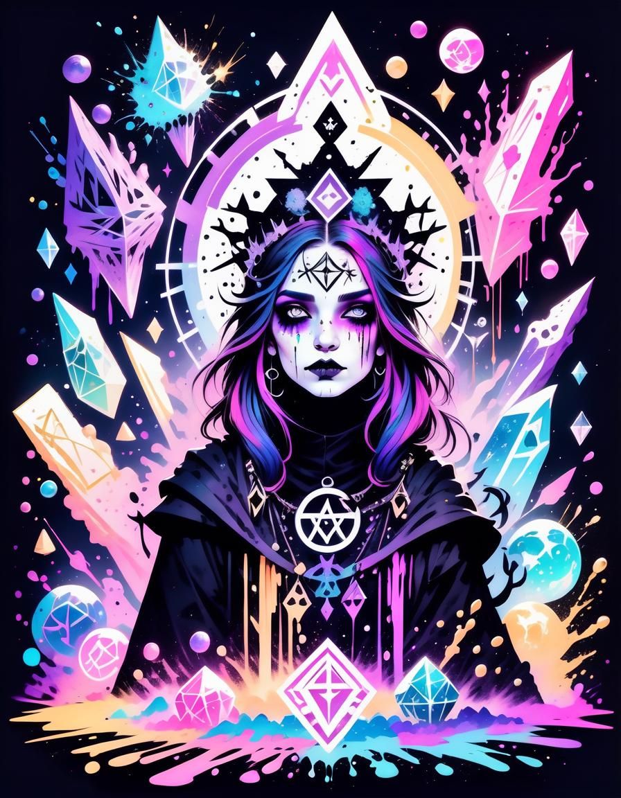 Goddess in Pastel Goth Ink Splatter Style