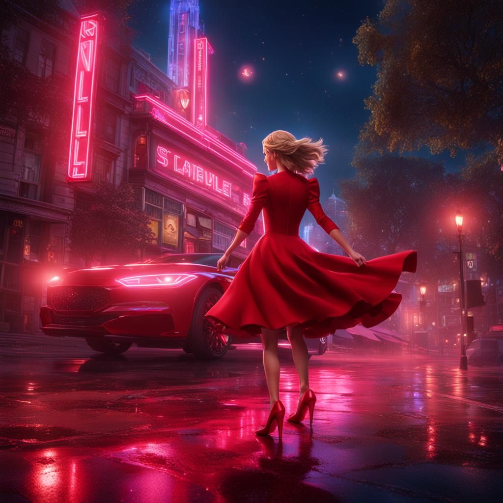 Stargirl in Red Dress, Fantasy Concept Art