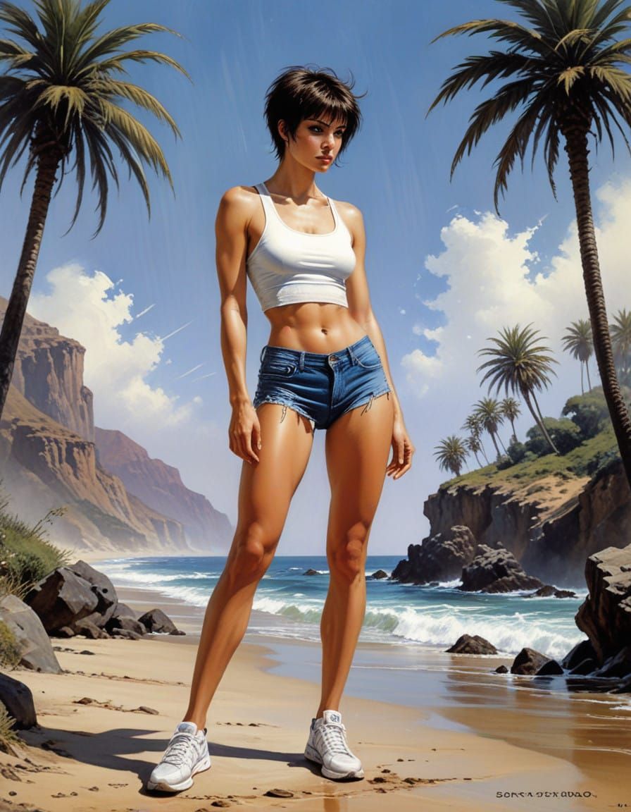 Gorgeous Brunette Woman in Santa Monica Summer