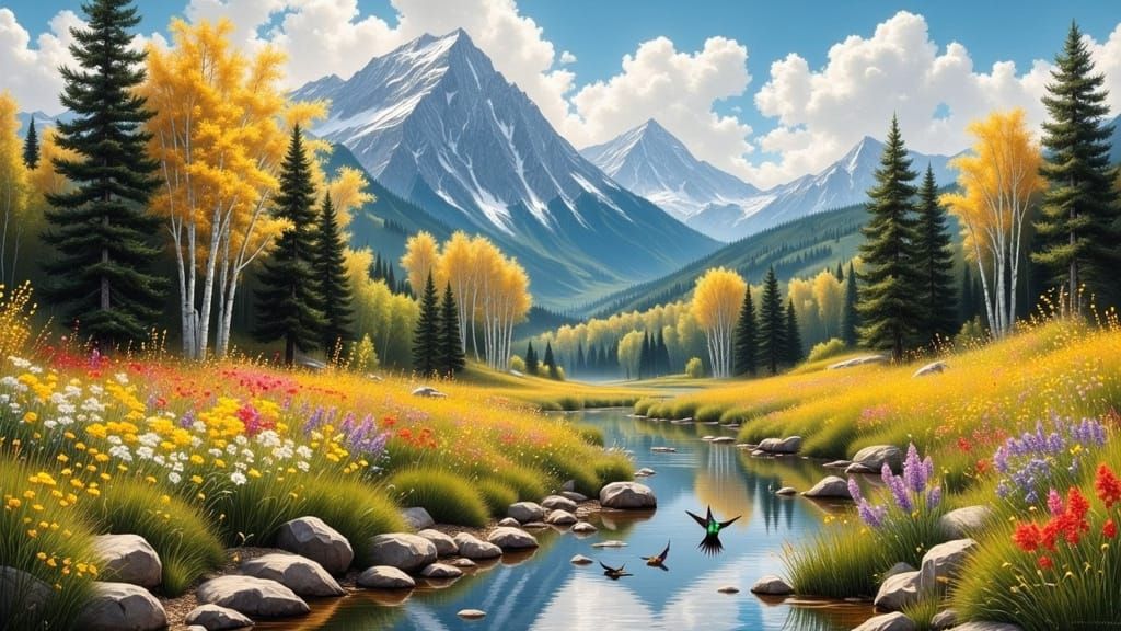 Colorado Mountain Landscape with Wildflowers and Trees in a ...