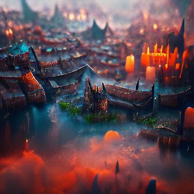 Lively Dark Medieval City in Detailed Matte Painting