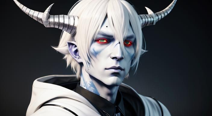 Anime Style Wight Demon with Platinum Hair in 3D