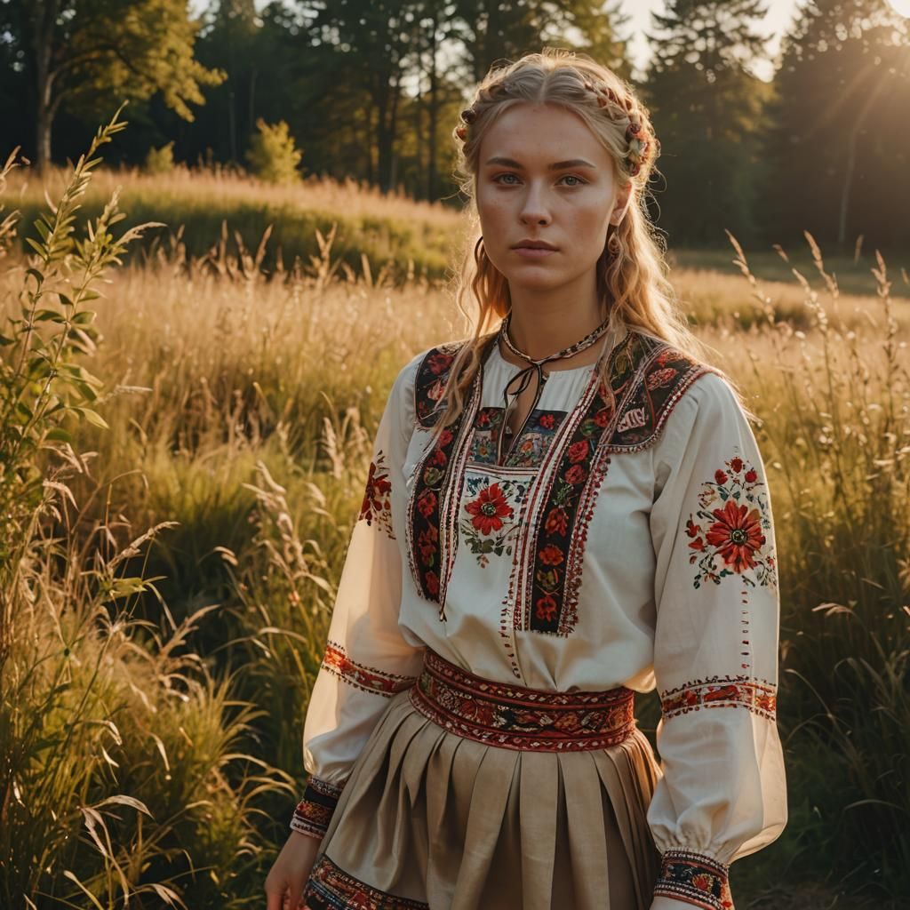 Lithuanian Woman in Baltic Folk Costume