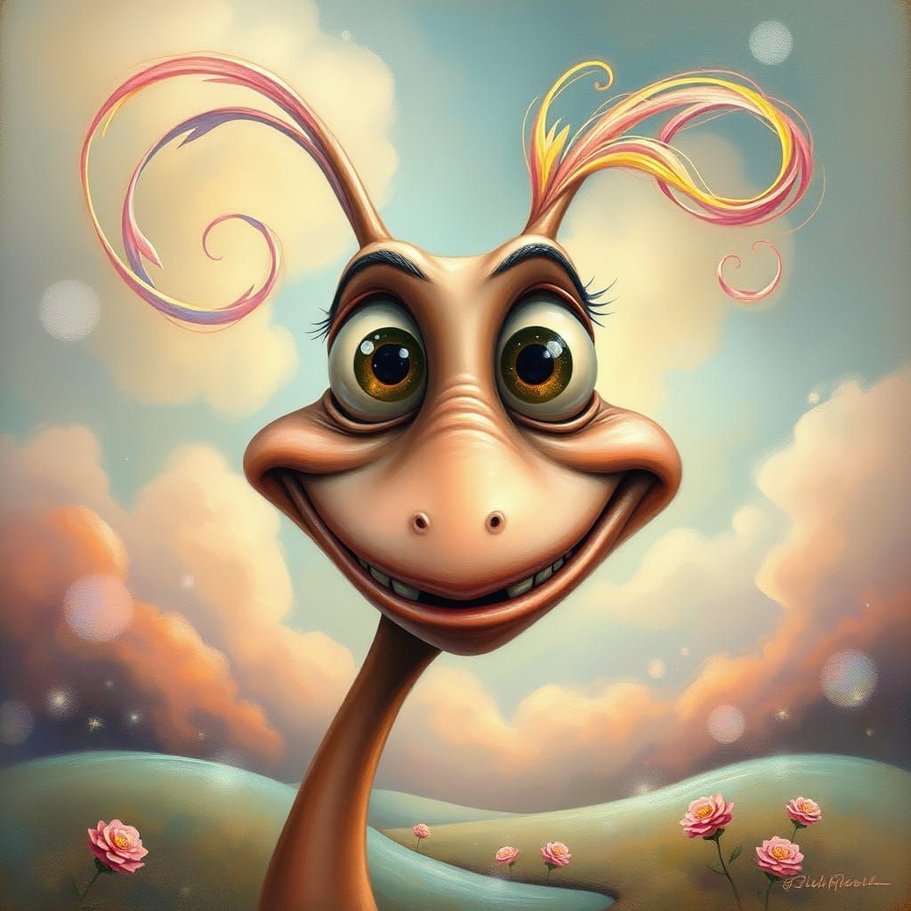 Fantasy Caricature with Whimsical Character and Dreamlike La...