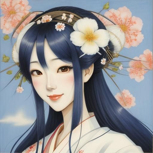 Cheerful smiling geisha