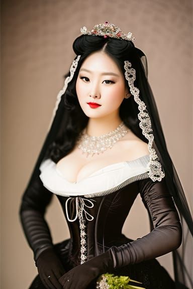 Victorian Bride Portrait in Oil Paint Style