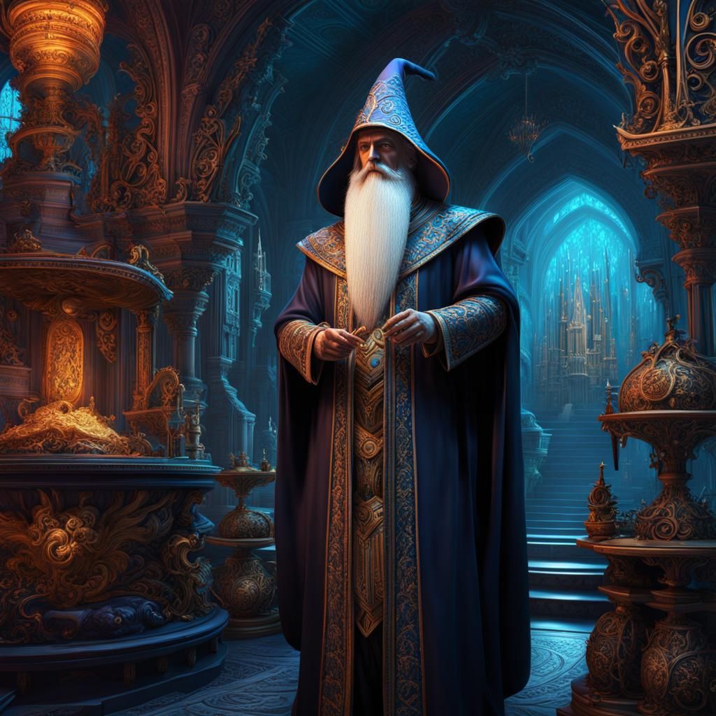 Detailed Techno Wizard Matte Painting in 8K