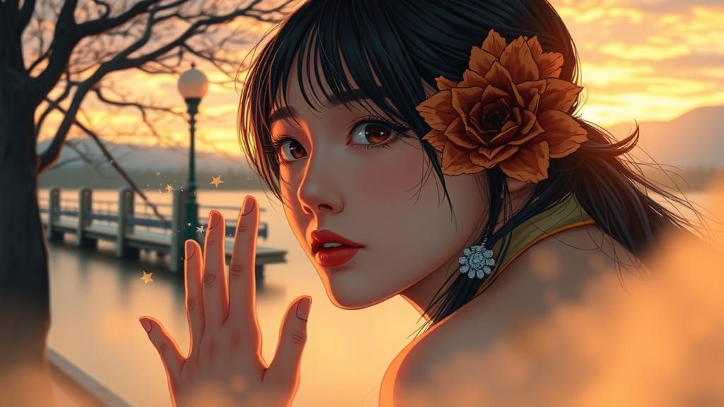 Manhwa Inspired Double Exposure Portrait Illustration
