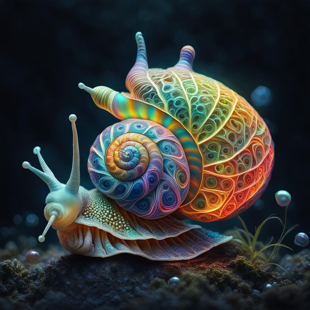 Vivid Alien Snail with Filigree Shell