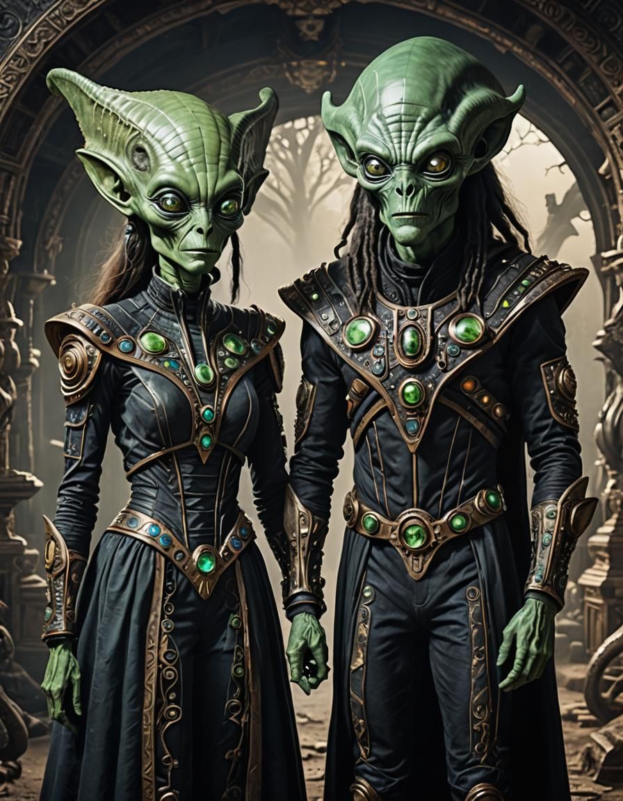 Alien Couple in Traditional Dress: A Fantasy Scene