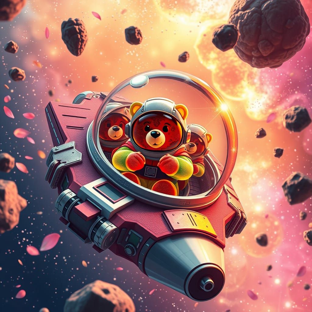 Gummy Bears Pilot Honey Spaceship Through Candy Nebula