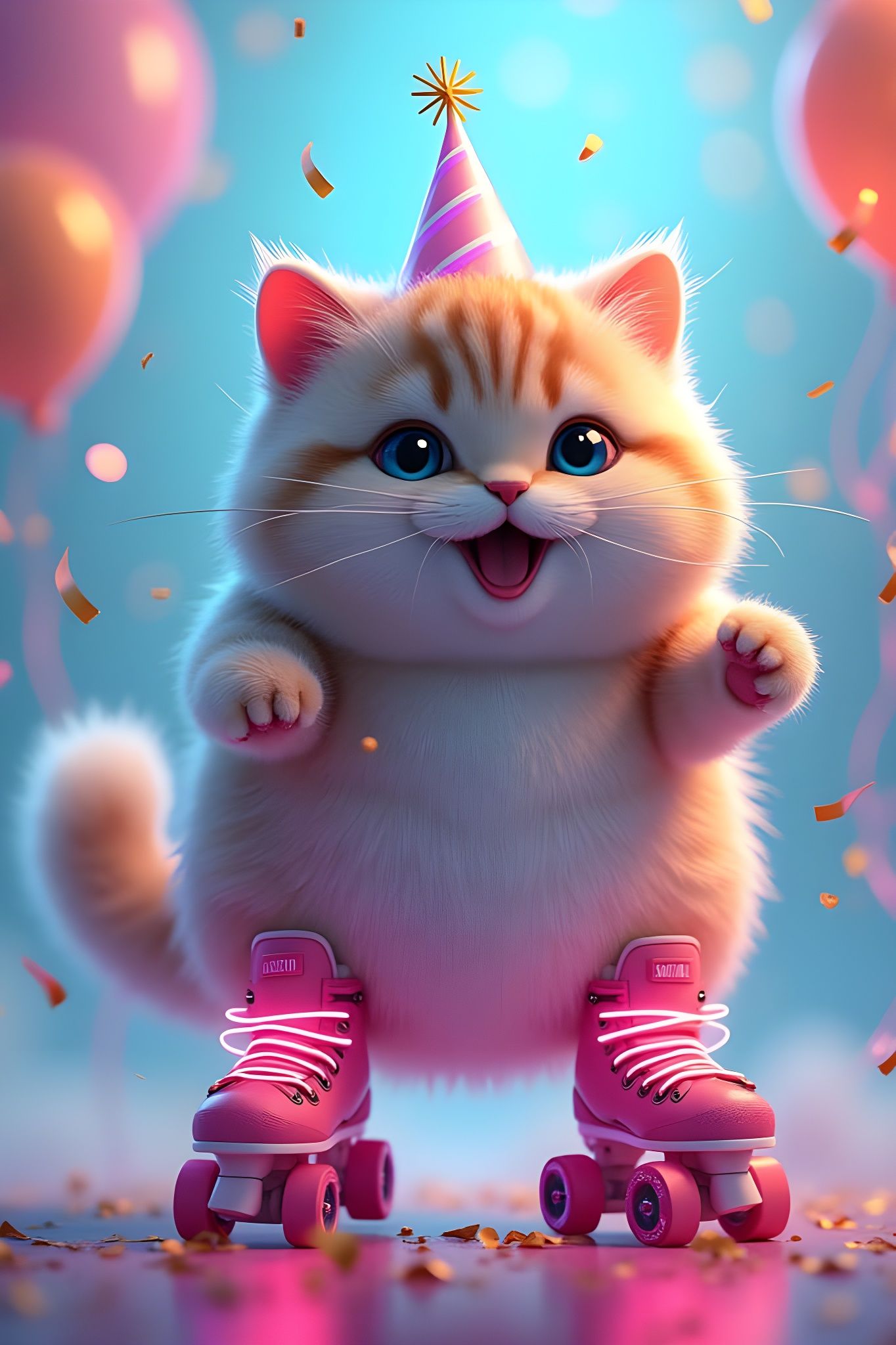 Cat on Rollerblades at Birthday Party