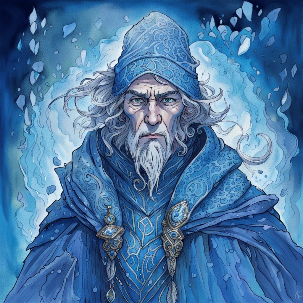 Ornate Portrait of an Ice Mage in Fantasy Style