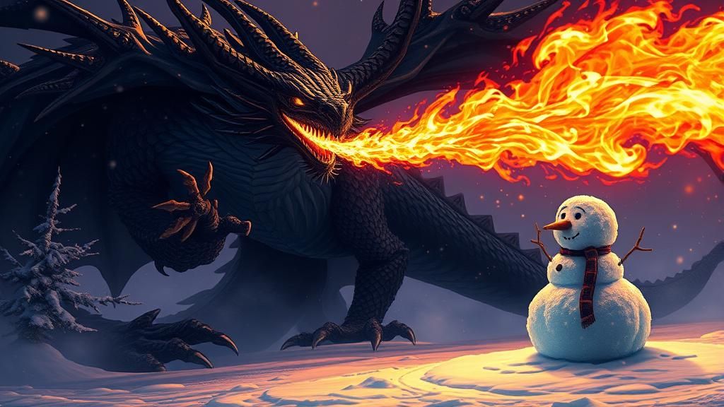Black Dragon's Fiery Breath on Snowman