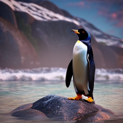 Hyperdetailed Penguin Portrait on Sea Shore