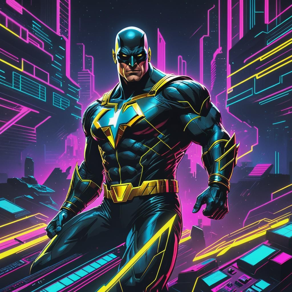 Black Adam in Synthwave Neon Retro Style