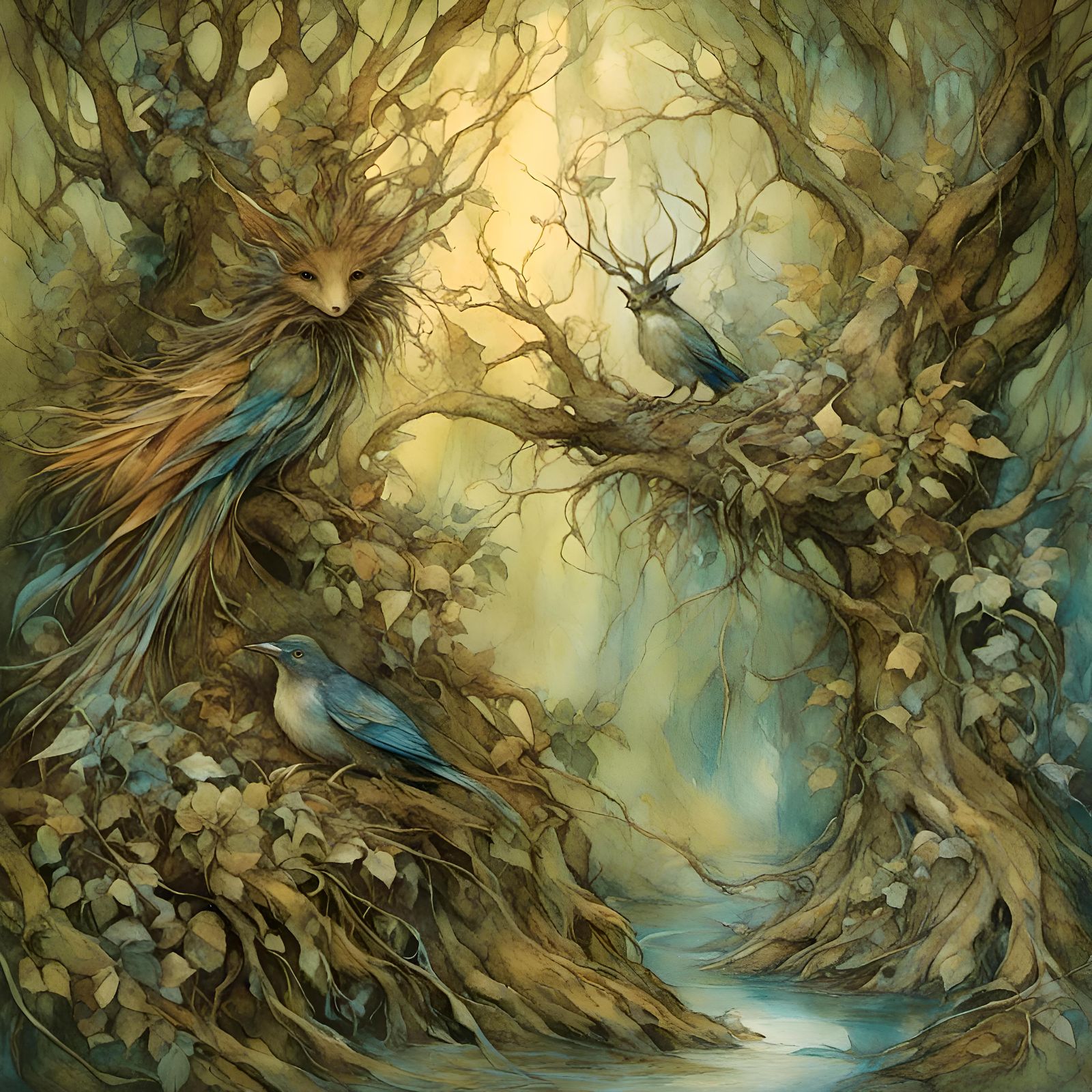 Enchanted Forest Spirit in Slavic Folklore Style