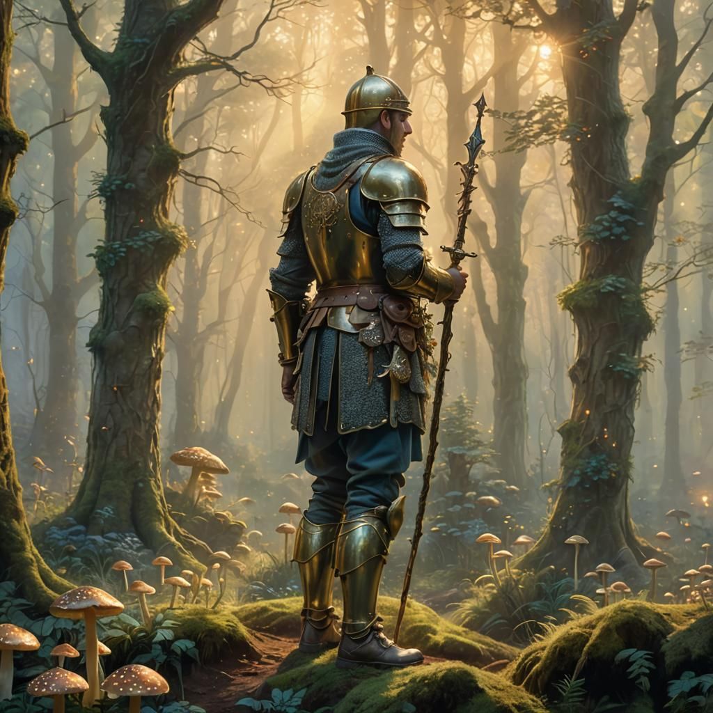Mystical Medieval Guard in Ethereal Forest