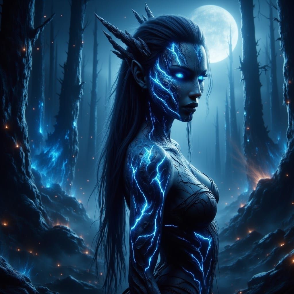 Mystical Na'vi Warrior in Moonlit Forest