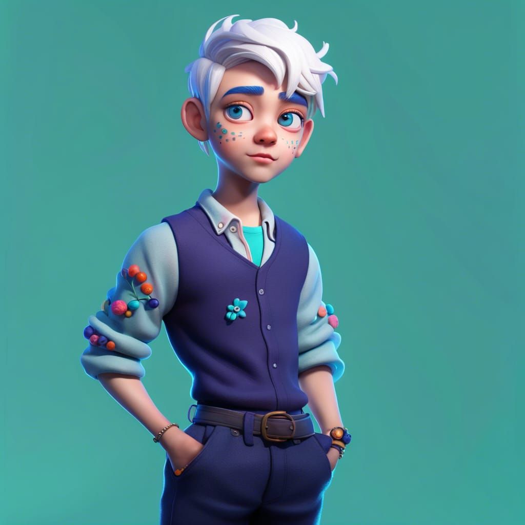 Cute Boy with Blueberry Tattoo in 3D Digital Art