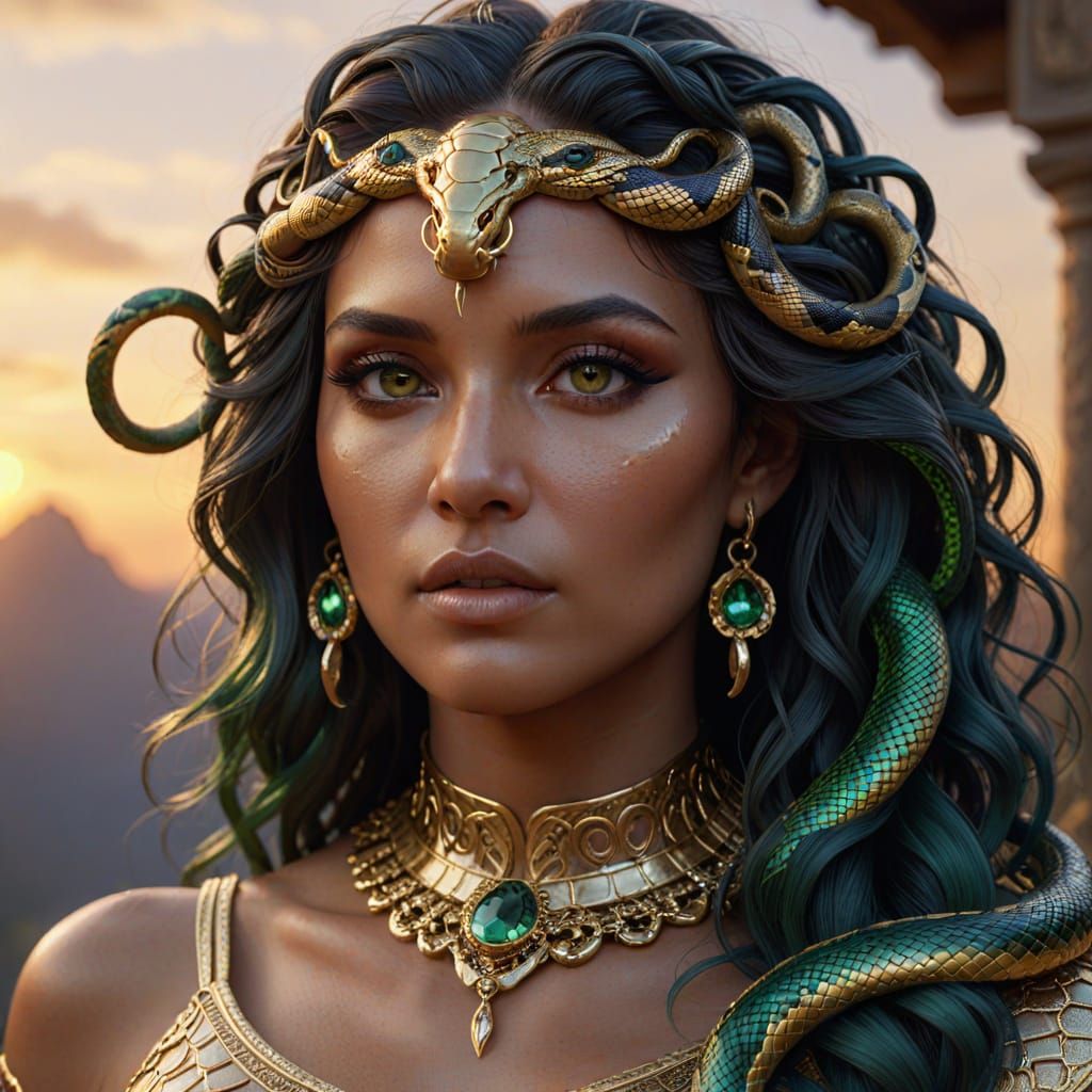 Regal Medusa's Head Digital Painting