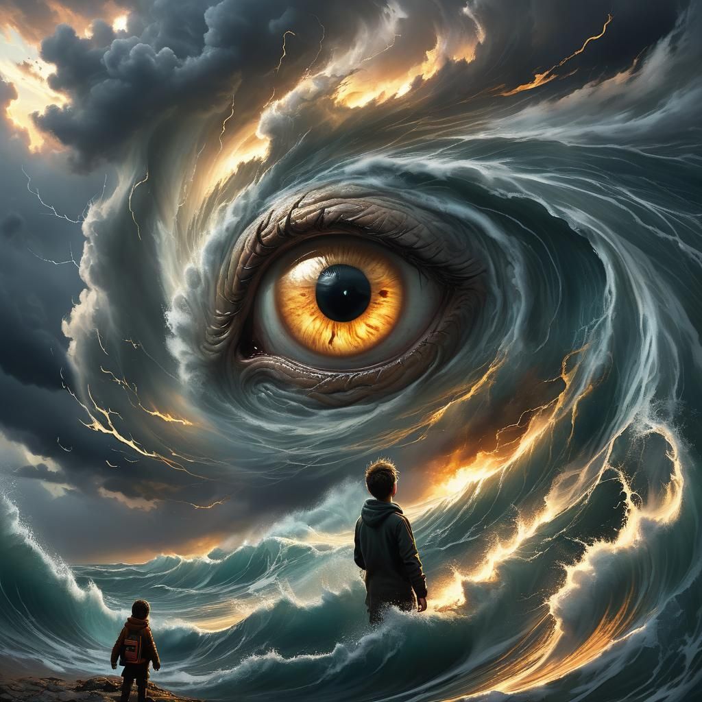 Glowing Eyes Stare into Hurricane: Digital Painting