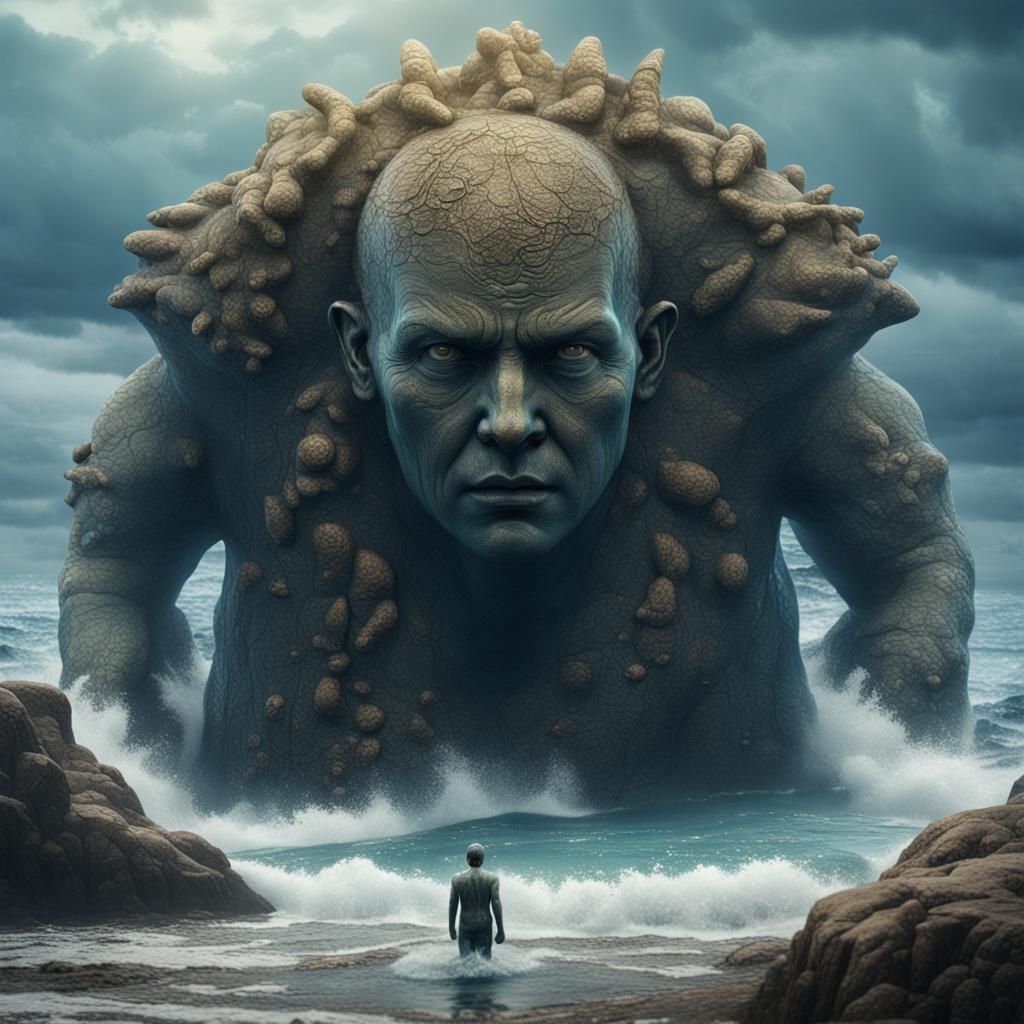 Human Child Statue Emerges from Sea in Hyperrealism