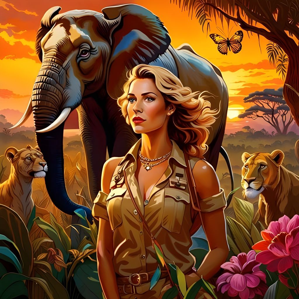 Safari Adventure with African Animals at Sunset