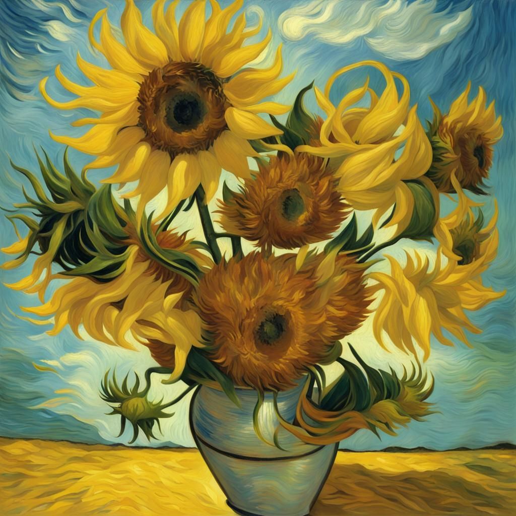 Sunflowers Bathed in Heavenly Sunshine: Impressionist Style