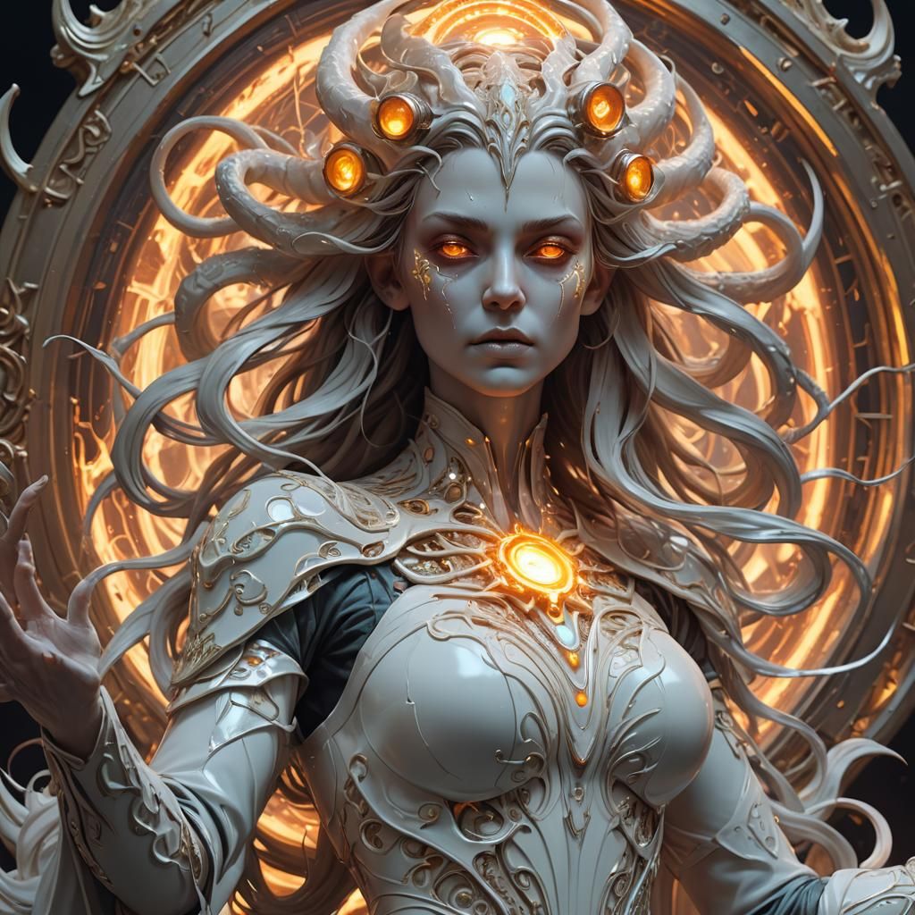 Eldritch Porcelain Being Amidst Solar Flare