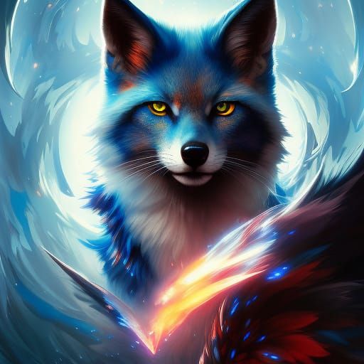 Kitsune Spirit Portrait with Glowing Eyes