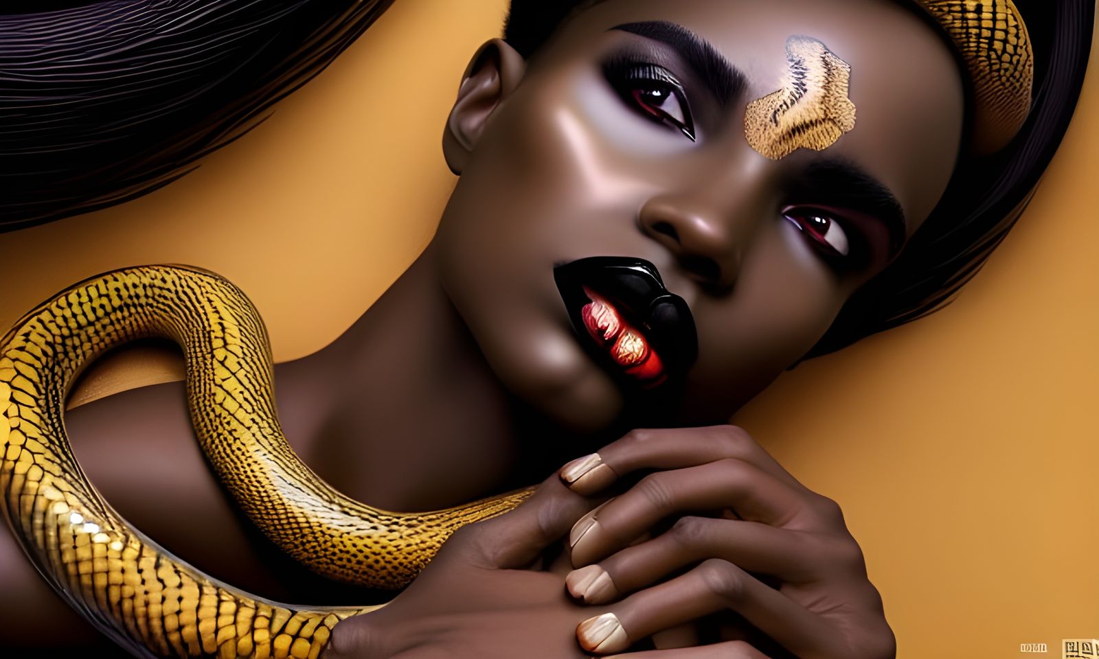 Ominous Snake Woman Portrait in Vibrant Style