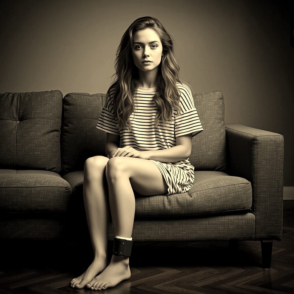 Elegant Woman with Ankle Monitor in Moody Photo